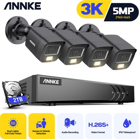 ANNKE 8CH vídeo sistema de seguridad 5 en 1 DVR Set de grabadora H.265+ 3K cámara impermeable exteriores CCTV kits de videovigilancia 4 cámaras - 2TB HDD