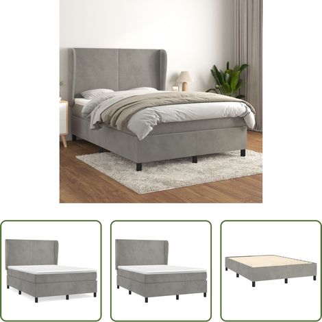 Samtbett - Boxspringbett mit Matratze Hellgrau 140x200 cm Samt (1/5)