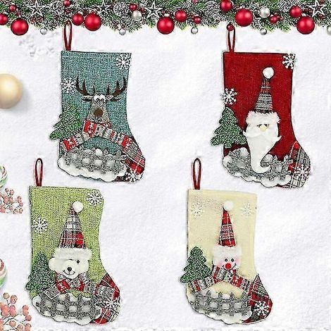 Chaussettes de Noël, chaussettes de Noël à suspendre, décorations de Noël, sac cadeau de 4 pièces (1/5)