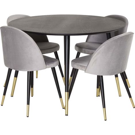 Dipp Essgruppe Tisch schwarz und 4 Velvet Stühle grau.