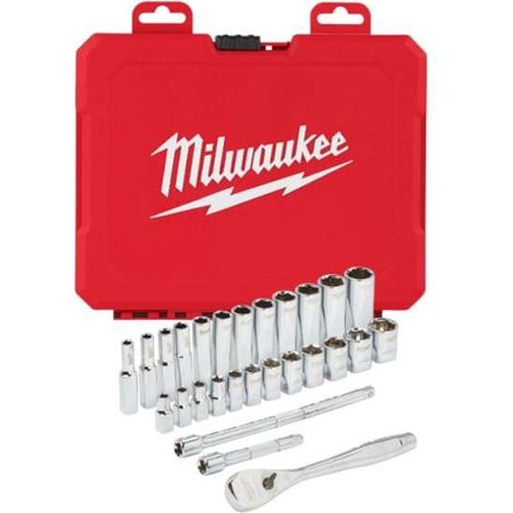 Milwaukee Juego de carraca y vasos metálico de 28 piezas (1/2)