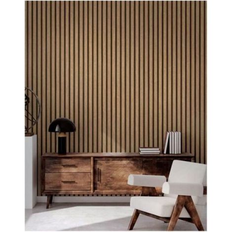 Papier peint effet bois Beige Marron 0.45x10M panneaux en bois 3D au look moderne (1/4)