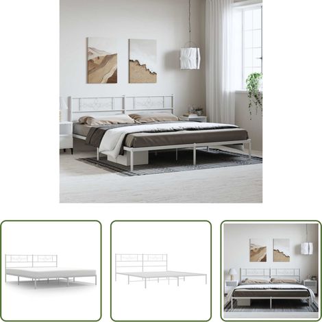 vidaXL Lit métallique - Cadre de lit métal sans matelas et tête de lit blanc 193x203 cm (1/5)