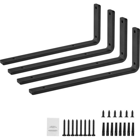 Mophorn Regalhalterung, 16 x 6 Zoll, 4 Stück. Schwerlast-Schweberegalhalterungen. 10 mm dicke mattschwarze L-Regalhalterung. Stahl-Regalhalterungen mit 160 lbs Tragfähigkeit. Langlebig und stabil