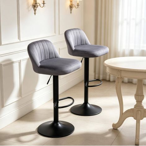 Set di 2 sgabelli da bar regolabili 43x45x101 cm in acciaio e poliestere grigio – MEUBLIV (1/5)