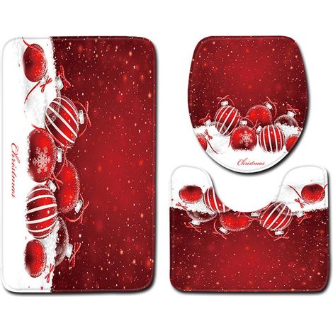 3 Pièces Tapis de Noël Ensemble - Revêtement Siège WC en Forme U, Tapis de Salle de Bain Antidérapant Père Noël (1/5)