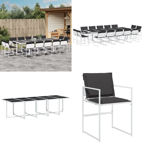 Set da Pranzo da Giardino 15 pz con Cuscini Bianco in Textilene - Sedie da giardino - Tavolo da giardino