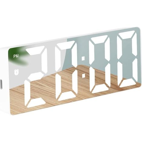 Reloj despertador digital Mateju para dormitorio, doble alarma, función de repetición, puertos de carga tipo C, temporizador de apagado, visualización de fecha y temperatura (blanco espejo). (1/5)