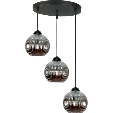 Schwarze Hängeleuchte mit Graphitglasschirm, Kugel 15-052