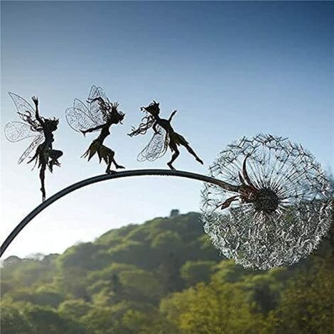 1 pièce Piquet de jardin fée pissenlit, sculpture métallique décorative extérieure, ornement de pelouse fantaisiste pour jardin et balcon