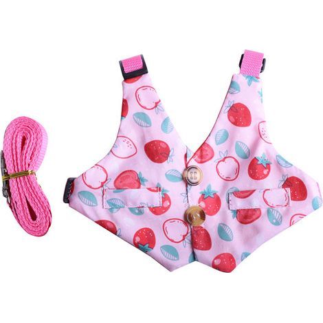 Ensemble laisse multifonctionnelle pour lapin — Harnais souple et ajustable de type gilet, conçu pour les petits animaux et orné de boutons décoratifs (taille S) — Rose (1/5)