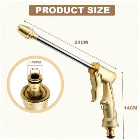 Pistolet d'arrosage Métal, Pistolet Arrosoir Métal Haute Pression, Pistolets à Eau de Jardin Robuste avec Buse en Laiton Lavage de Voiture, Nettoyage, Irrigation de Jardin et Pelouse- Long (1/5)