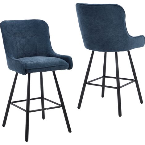 Wahson Barhocker 2er Set, Chenille Barstuhl ohne Armlehne, Modern Tresenhocker, Gepolsterte thekenhocker mit Metallbeinen, Blau