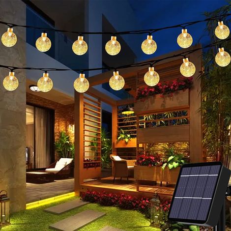 Guirlande lumineuse solaire d'extérieur étanche boules de cristal pour jardin terrasse balcon fêtes chaud 60 LED 11 m Blanc (1/5)