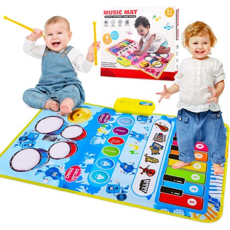 Tapis de danse musical pour enfants à partir de 1 an - Côté piano et côté tambour - Sensible au toucher et respectueux de l'environnement - Convient aux filles et aux garçons âgés de 1 à 4 ans (1/5)