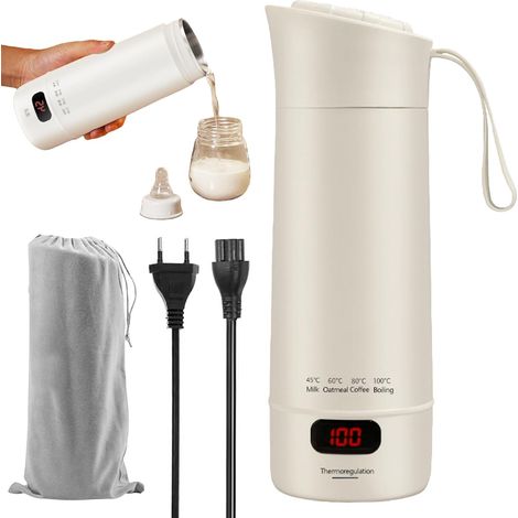 400ML Bouilloire De Voyage, Mini Bouilloire De Voyage, Portable Avec Thermos Chauffant, Portable Électrique Avec Contrôle De Température, Pour Thé, Café, Lait Bébé (1/5)