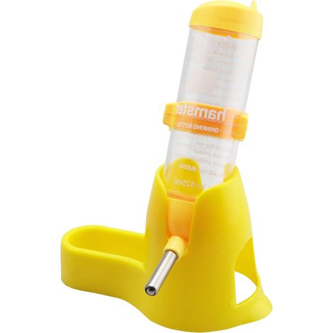 Bouteille d'eau de 125 ml pour hamsters nains, rats, souris et gerbilles - avec base servant de récipient pour la nourriture et distributeur d'eau - Jaune (1/5)