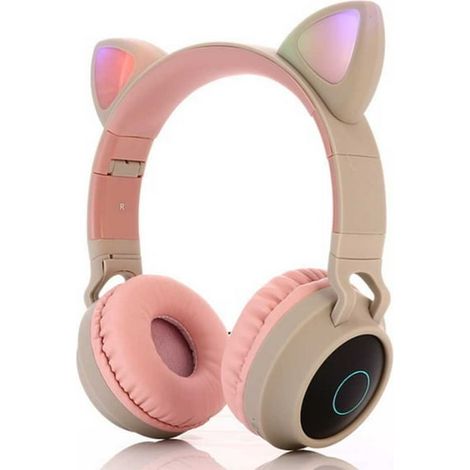 Casque enfant Bluetooth sans fil, écouteurs chat à LED lumineuses, casque audio supra-auriculaire avec micro, beige, mode filaire et sans fil (1/4)