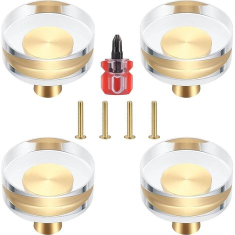 4 Pcs Clear Crystal Brass Cabinet Door Knobs Pulls Handles for Cupboards Drawers Furniture - 30x27mm (30x27mm) (1/5)