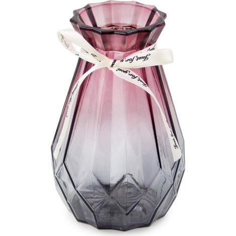 Vase en Verre dégradé Multicolore Vase géométrique à facettes en Verre coloré pour la Maison, Le Bureau ou Le Mariage (Gris Violet)