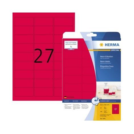 HERMA Neonetikett HERMA 63,5 x 29,6 mm (B x H) nicht wieder ablösbar neonrot 540 Etik./Pack. (1/5)
