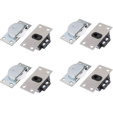 Poulies - 4 pièces - Roulette de suspension pour porte coulissante - Accessoires - Acier inoxydable - Roulette d'armoire - Système de porte coulissante - Guides avec coussin amortisseur - Pour porte c (1/5)