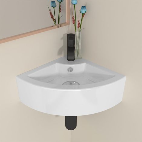 White Ceramic Corner Washbasin Wall-Mounted Washbasin for Small Spaces Guest Toilet 33 x 13 cm With Mounting Kit, Without Tap or Waste (1/5)