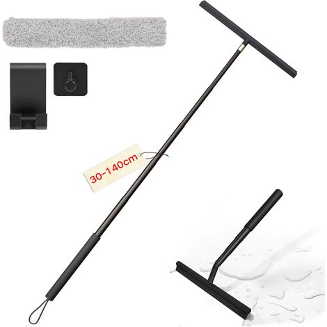 Tergivetro regolabile per doccia da 30 a 140 cm, tergivetro per doccia da bagno con due ganci, manico in metallo antiscivolo, per rimuovere peli di animali domestici, gatti e cani