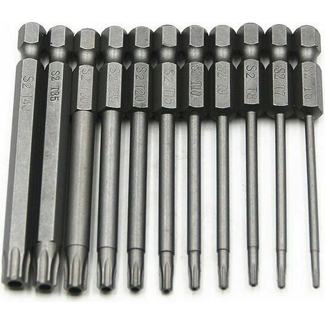 Jeu de 11 embouts longs Torx pour tournevis et visseuse électrique - Embouts magnétiques - Tige hexagonale de 1/4 - Tailles T6 à T40 - Longueur 100 mm (1/5)