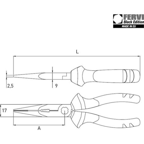 PINCE À BEC LONG DROIT COUTEAUX LATÉRAUX COUPE TUBE 200 MM BE33/20