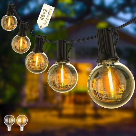 Guirlande Guinguette LED 15M, Guirlande LED Exterieur avec 25 +1 G40 Ampoules, IP45 Imperméable Extérieur Intérieur Guirlande Lumineuse Exterieur pour Jardin Patio Café - Blanc Chaud (1/5)