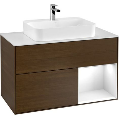 V&B Waschtischunterschrank Wandbeleuchtung Finion 100, Pl w m, Reg re glo wh. Lac, wal ven (1/2)