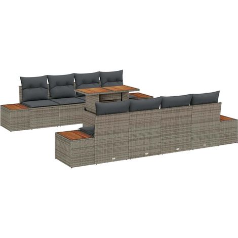 Garden Sofa Set with Storage 9 pcs Grey Poly rattan vidaXL