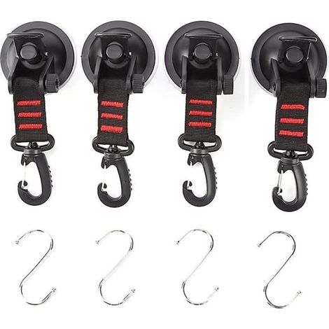 4-teiliges Saugnapf-Ankerset mit 4 S-Haken, Camping-Saugnapf für Auto-Seitenmarkisen, Boote, Camping, Planen
