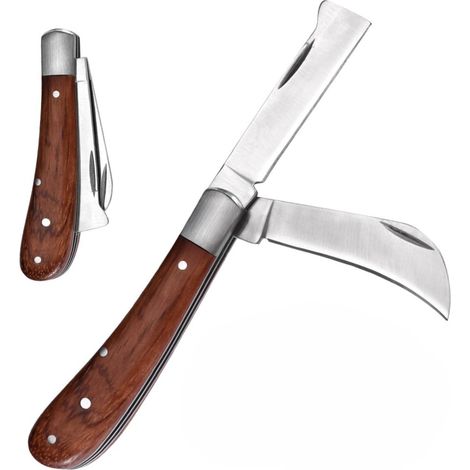 Gartenmesser mit 2 Klingen, Veredelungsmesser, Okuliermesser, Holzgriff (1/4)