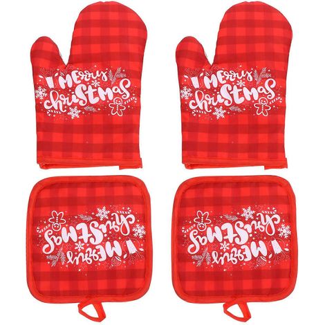 Gants isolants thermiques imprimés Noël pour utilisation au four (lot de 4) (1/5)