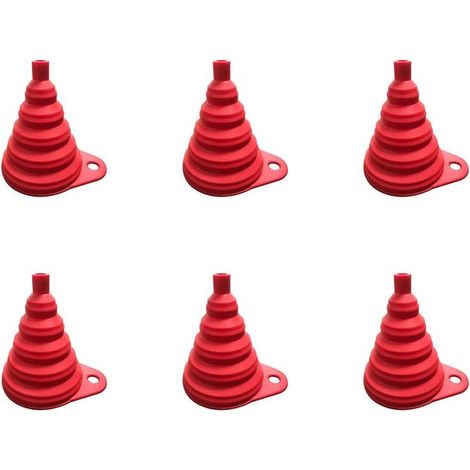 Embudo de silicona de 6 piezas, Embudo telescópico plegable, Embudo de cocina, Embudo para aceite y agua, Con gancho, 7,76,8 cm, Rojo (1/5)