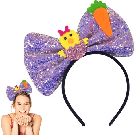 Bandeau à nœud de Pâques, bandeau de Pâques pour femme Bandeau à nœud à paillettes scintillantes (1/5)