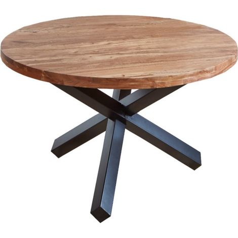 Esszimmertisch rund 120 cm Akazienholz Natur Schwarz RUNA (1/5)