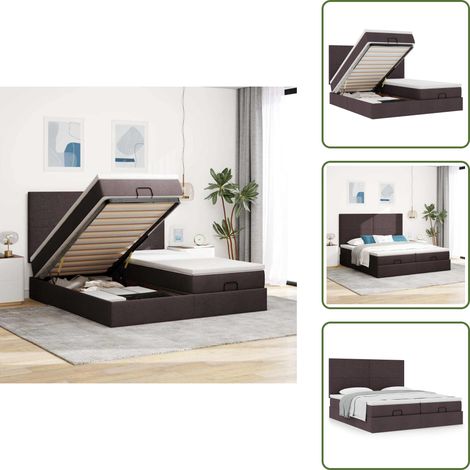 Cadre de lit ottoman avec matelas marron foncé 200x200 cm tissu - Lit Ottoman - Lits Ottomans - Cadre De Lit - Cadre De Lit Avec Rangement (1/5)