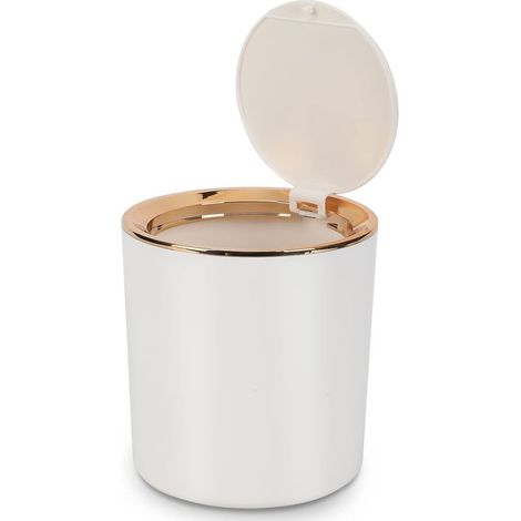 Poubelle de Table avec Couvercle,Mini Poubelle Plastique,Petite Poubelle pour Cuisine,Chambre,Salle de Bain,Bureau,14.315cm (Blanc) (1/5)