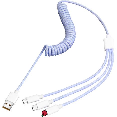 Câble USB de charge rapide max 100W 3-en-1, câble tressé en nylon à ligne droite ressort à longueur ajustable, Compatible avec iPhone 16-11, Samsung, iPad Violet (1/5)