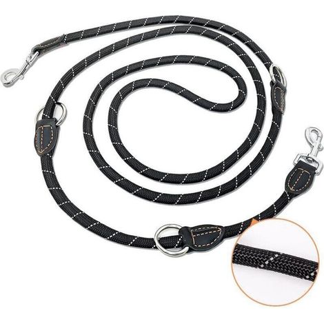 Laisse double pour chien – 3 m, réglable en 3 positions, nylon résistant, laisse d’épaule multifonction pour promenade confortable (1/3)