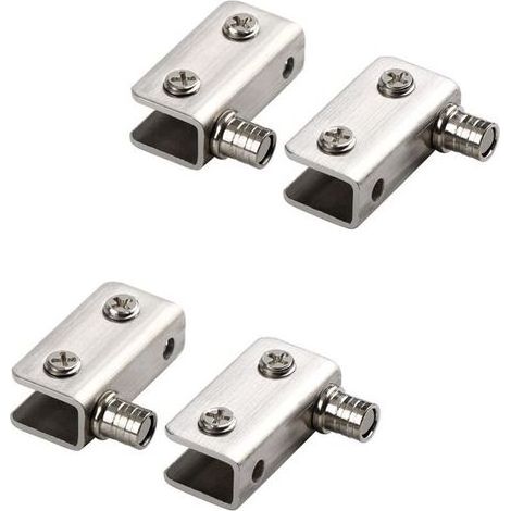 TAISHENGDA – 4er-Pack Glastürscharniere, 90°-Drehgelenk, kein Bohren erforderlich, Edelstahl, passend für 5–8 mm Glas (1/5)