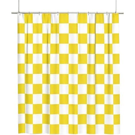 Cortina de ducha a cuadros - estampado vintage - lavable a máquina - amarilla - 180 x 180 cm (1/5)