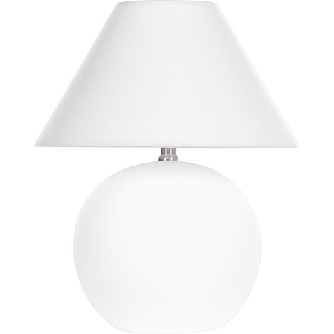 Lámpara cerámica base terracota mesita de noche de luz con pantalla de tela de lino forma de tambor blanco crema Limia