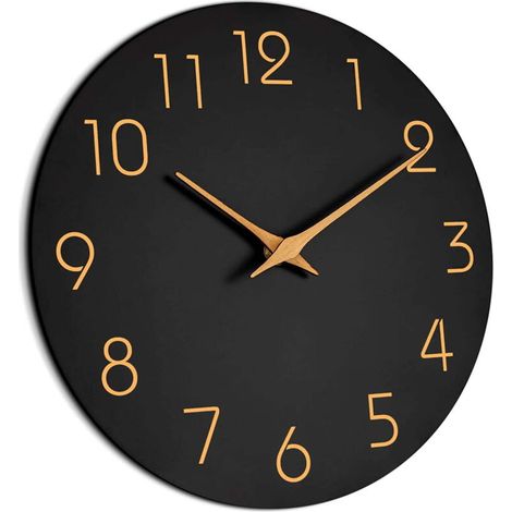 Horloge Murale Moderne 10 Pouces (25cm) Silencieuse - Mécanisme à Quartz sur Piles, Design Décoratif Ronde - Pour Bureau, Salle de Classe, École - Couleur Noir (Réf. F175539)