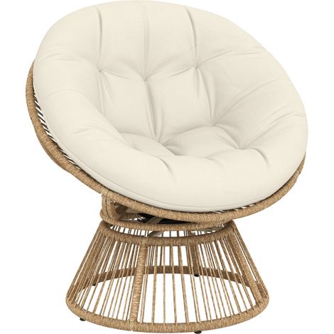 Fauteuil Papasan Rotatif 360° en Polyrotin avec Coussin Confort 12cm pour Jardin Dimensions 93x81x87 cm Naturel (1/5)