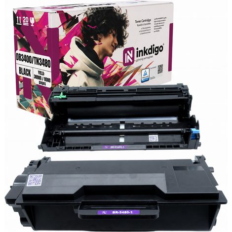 Inkdigo Trommel + Toner TN3480 DR3400 kompatibel mit Brother DCP-L5500DN TÜV-zertifiziert (1/5)