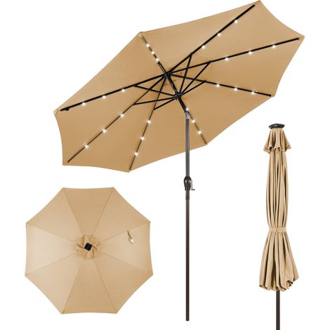 COSTWAY Sombrilla de Playa Solar LED 3M Plegable Quitasol Parasol para Jardín Patio Balcón Beige